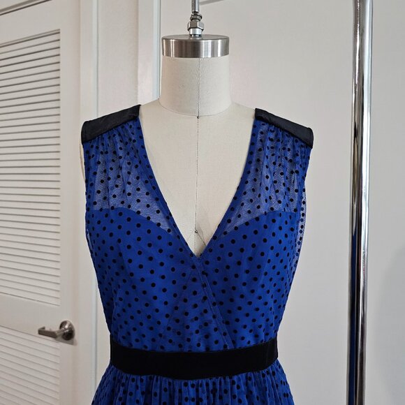 BCBGMAXAZRIA Royal Blue Polka Dot Tulle Maxi Dress in size 4 - Picture 8 of 9
